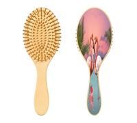 SKYSHU Flamingo Brosse à cheveux ovale en bois naturel avec poils en bois confortables, démêlante et coiffante pour femmes, hommes et enfants tous types de cheveux (cheveux mouillés, secs et abîmés)