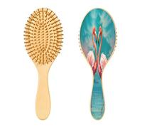 SKYSHU Flamingo Brosse en bois naturel avec poils en bois confortables, brosse ovale pour démêler et coiffer pour femmes, hommes et enfants, tous types de cheveux (cheveux secs, humides et abîmés)
