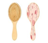 SKYSHU Flamingo Heart Brosse à cheveux en bois naturel avec poils en bois confortables, démêlante et coiffante ovale pour femmes, hommes et enfants tous types de cheveux (cheveux mouillés, secs et