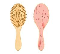 SKYSHU Flamingo Heart Brosse à cheveux en bois naturel avec poils en bois confortables, démêlante et coiffante ovale pour femmes, hommes et enfants tous types de cheveux (cheveux mouillés, secs et