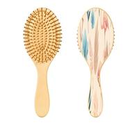 SKYSHU Flamingo Leaves Brosse à cheveux en bois naturel avec poils en bois confortables, démêlante et coiffante ovale pour femmes, hommes et enfants tous types de cheveux (cheveux mouillés, secs et