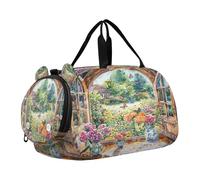 SKYSHU Flower Garden Grand sac de w nd imperméable à bandoulière amovible avec compartiment à chaussures et poche humide