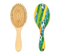 SKYSHU Football Brosse à cheveux ovale en bois naturel avec poils en bois confortables, démêlante et coiffante pour femmes, hommes et enfants tous types de cheveux (cheveux mouillés, secs et abîmés)