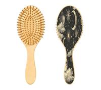 SKYSHU Galaxy Star Moon Brosse à cheveux ovale en bois naturel avec poils en bois confortables, démêlante et coiffante pour femmes, hommes et enfants, tous types de cheveux (cheveux mouillés, secs et