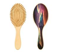 SKYSHU Galaxy Wolf Brosse à cheveux ovale en bois naturel avec poils en bois confortables, démêlante et coiffante pour femmes, hommes et enfants, tous types de cheveux (cheveux mouillés, secs et