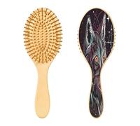 SKYSHU Galaxy Wolf Brosse à cheveux ovale en bois naturel avec poils en bois confortables, démêlante et coiffante pour femmes, hommes et enfants, tous types de cheveux (cheveux mouillés, secs et
