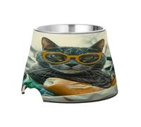 SKYSHU Gamelles surélevées amusantes pour chien et chat, prévention des maladies des vertèbres, support de gamelle surélevée pour chien et chat avec bols amovibles en acier inoxydable, antidérapant et