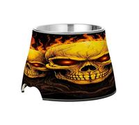 SKYSHU Gamelles surélevées en forme de crâne de feu pour chien et chat, prévention des vertèbres, bol surélevé pour chien et chat avec bols amovibles en acier inoxydable, antidérapant et