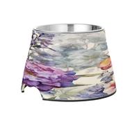 SKYSHU Gamelles surélevées pour chien et chat avec fleurs abstraites et oiseaux - Prévention des maladies des vertèbres - Gamelle surélevée pour chien et chat - Gamelle amovible en acier inoxydable