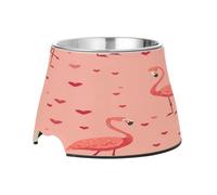 SKYSHU Gamelles surélevées pour chien et chat Flamingo en forme de cœur, prévention des maladies des vertèbres, bol surélevé pour chien et chat avec bols amovibles en acier inoxydable, antidérapant et