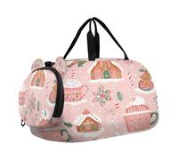 SKYSHU Gingerbread House Grand sac de week-end imperméable à bandoulière amovible avec compartiment à chaussures et poche humide