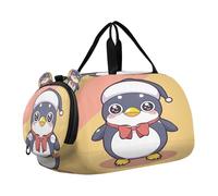 SKYSHU Grand sac de nuit imperméable à bandoulière amovible avec compartiment à chaussures et poche humide Motif pingouin