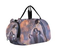 SKYSHU Grand sac de nuit imperméable à bandoulière amovible avec compartiment à chaussures et poche humide Motif pingouin