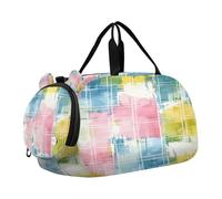 SKYSHU Grand sac de nuit imperméable à carreaux colorés avec bandoulière amovible et compartiment à chaussures et poche humide