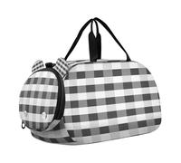 SKYSHU Grand sac de nuit imperméable à motif écossais Buffalo avec bandoulière amovible et compartiment à chaussures et poche humide