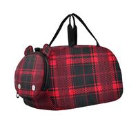 SKYSHU Grand sac de nuit imperméable à motif écossais Buffalo avec bandoulière amovible et compartiment à chaussures et poche humide