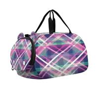 SKYSHU Grand sac de nuit imperméable à motif écossais Buffalo avec bandoulière amovible et compartiment à chaussures et poche humide