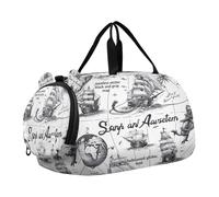 SKYSHU Grand sac de nuit imperméable avec bandoulière amovible et compartiment à chaussures et poche pour vêtements mouillés Motif carte au trésor