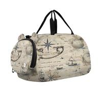 SKYSHU Grand sac de nuit imperméable avec bandoulière amovible et compartiment à chaussures et poche pour vêtements mouillés Motif carte au trésor