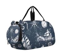 SKYSHU Grand sac de nuit imperméable avec bandoulière amovible et compartiment à chaussures et poche pour vêtements mouillés Motif carte au trésor