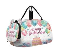 SKYSHU Grand sac de week-end étanche avec bandoulière amovible et compartiment à chaussures et poche humide Inscription Happy Birthday