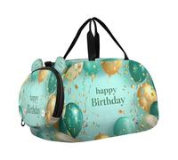 SKYSHU Grand sac de week-end étanche avec bandoulière amovible et compartiment à chaussures et poche humide Inscription Happy Birthday