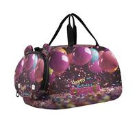 SKYSHU Grand sac de week-end étanche avec bandoulière amovible et compartiment à chaussures et poche humide Inscription Happy Birthday