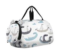 SKYSHU Grand sac de week-end étanche Viking Dragon Ship avec bandoulière amovible et compartiment à chaussures et poche humide
