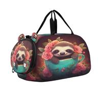 SKYSHU Grand sac de week-end imperméable à bandoulière amovible avec compartiment à chaussures et poche humide Motif paresseux