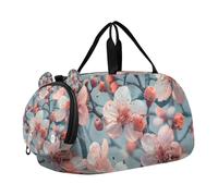 SKYSHU Grand sac de week-end imperméable à bandoulière amovible avec compartiment à chaussures et poche humide Motif fleurs de prunier