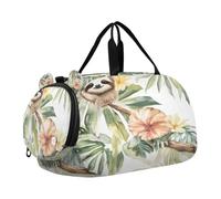 SKYSHU Grand sac de week-end imperméable à bandoulière amovible avec compartiment à chaussures et poche humide Motif paresseux
