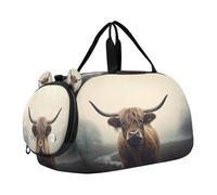 SKYSHU Grand sac de week-end imperméable à bandoulière amovible avec compartiment à chaussures et poche humide Motif vache écossaise