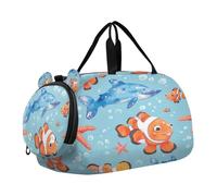 SKYSHU Grand sac de week-end imperméable avec bandoulière amovible et compartiment à chaussures et poche humide Motif poisson clown