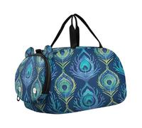 SKYSHU Grand sac de w nd imperméable avec bandoulière amovible et compartiment à chaussures et poche humide Motif plumes de paon