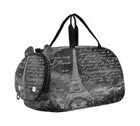 SKYSHU Grand sac de week-end imperméable avec bandoulière amovible et compartiment pour chaussures et poche humide Motif Tour Eiffel
