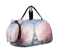SKYSHU Grand sac de week-end imperméable avec bandoulière amovible et compartiment pour chaussures et poche humide Motif Tour Eiffel