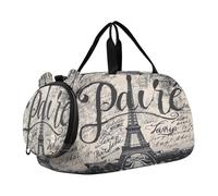 SKYSHU Grand sac de week-end imperméable avec bandoulière amovible et compartiment pour chaussures et poche humide Motif Tour Eiffel