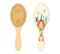 SKYSHU Hello Full Pumpkin Brosse à cheveux en bois naturel avec poils en bois confortables, démêlante et coiffante ovale pour femmes, hommes et enfants, tous types de cheveux (cheveux mouillés, secs