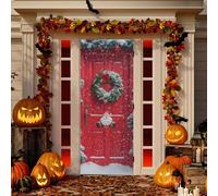 SKYSHU Housse de porte de Noël rouge, lavable, hautement élastique, imperméable, réutilisable, décoration festive pour intérieur ou extérieur, vacances, fête, décoration d'intérieur, 89 x 200 cm