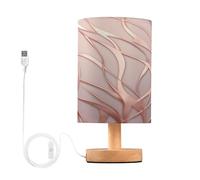 SKYSHU Lampe de chevet à rayures or rose, petite lampe de bureau LED, lampe de chevet USB avec base en bois antidérapante et abat-jour agréable pour les yeux pour salon, chambre à coucher, dortoir,