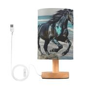 SKYSHU Lampe de chevet en forme de cheval - Petite lampe de bureau LED USB avec base en bois antidérapante et abat-jour agréable pour les yeux - Pour salon, chambre à coucher, dortoir, maison, bureau
