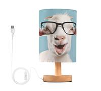 SKYSHU Lampe de chevet en forme de chèvre mignonne, petite lampe de bureau LED USB avec base en bois antidérapante et abat-jour agréable pour les yeux pour salon, chambre à coucher, dortoir, maison,