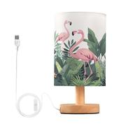 SKYSHU Lampe de chevet flamant rose, petite lampe de bureau LED USB avec base en bois antidérapante et abat-jour agréable pour les yeux pour salon, chambre à coucher, dortoir, maison, bureau