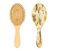 SKYSHU Lily Flower Brosse à cheveux ovale en bois naturel avec poils en bois confortables, démêlante et coiffante pour femmes, hommes et enfants tous types de cheveux (cheveux mouillés, secs et