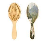 SKYSHU Lily Flower Brosse à cheveux ovale en bois naturel avec poils en bois confortables, démêlante et coiffante pour femmes, hommes et enfants tous types de cheveux (cheveux mouillés, secs et