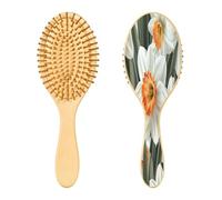 SKYSHU Lily Flower Brosse à cheveux ovale en bois naturel avec poils en bois confortables, démêlante et coiffante pour femmes, hommes et enfants tous types de cheveux (cheveux mouillés, secs et