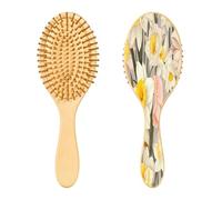 SKYSHU Lily Flower Brosse à cheveux ovale en bois naturel avec poils en bois confortables, démêlante et coiffante pour femmes, hommes et enfants tous types de cheveux (cheveux mouillés, secs et