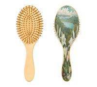 SKYSHU Lily Flower Brosse à cheveux ovale en bois naturel avec poils en bois confortables, démêlante et coiffante pour femmes, hommes et enfants tous types de cheveux (cheveux mouillés, secs et