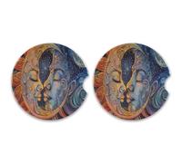 SKYSHU Lot de 2 dessous de verre ronds en céramique absorbant avec base en liège et poignée du bout des doigts pour un nettoyage facile, 6,5 cm