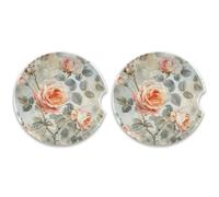 SKYSHU Lot de 2 dessous de verre ronds en forme de fleur de pivoine pour boissons, porte-gobelet en céramique absorbant avec base en liège et poignée du bout des doigts pour un nettoyage facile, 6,5